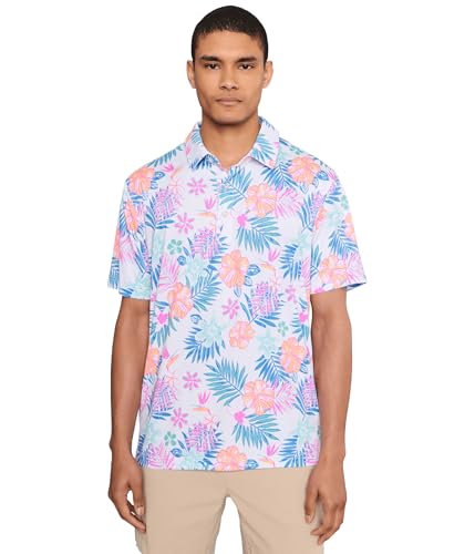 Chubbies Mens The Tropic Like Its Hot (Performance Polo) Optic White-Pattern Base Large