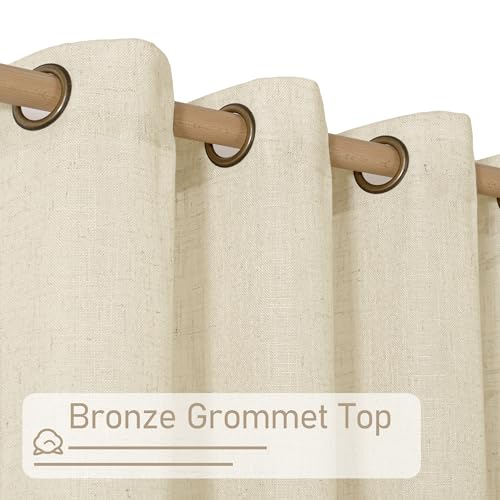 Image of LAMIT Short Linen Window Curtains 30 Inches Long 2 Panels, Beige Semi Sheer Light Filtering Panels Bronze Grommet Neutral Drapes for Basement /Small Windows, 34 x 30 Inch