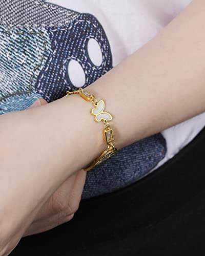 Just Meet You Medical Alert Bracelets For Women Girls, Personalized Stainless Steel Medical Id Bracelets For Women, Butterfly Charms & Cubic Zircon Gold Medical Bracelet, Adjustable (6.2-7.5 Inches) #TOP2