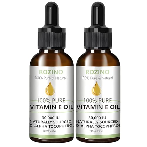 Olio Vitamina E, Olio di Vitamina E Naturale al 100% per il Viso, Capelli, per Secchezza, Rughe, Cicatrici e Smagliature, Idratante e Rassodante (30ml, 2 pezzo)