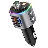 🚗 【9 Farben-LED-Design】Bluetooth Radio Auto Transmitter mit dynamischem RGB-Lichteffekt und 9 Hintergrundbeleuchtungs modi. Cooles und farbenfrohes Design machen es attraktiver. Sie können die Taste in der Dunkelheit deutlicher sehen und die gewünschte Farbe einstellen. Bei Nachtfahrten ist die Bedienung sicherer und einfacher.