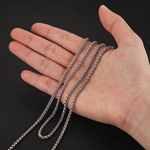 Hzman 3.0 Mm Stainless Steel Wheat Silver Chain Necklaces For Men & Women 16" -30" (Silver, 18) #TOP2