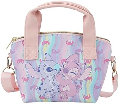 Disney Lilo & Stitch Mini PU Handbag – Angel & Stitch Hearts Pastel Striped 9.25"