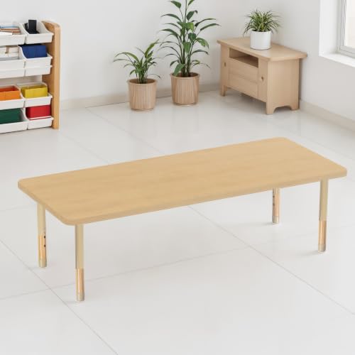 Image of Factory Direct Partners 30 inch x 72 inch Rectangle Kids Classroom Table with Adjustable Chunky Wood Legs