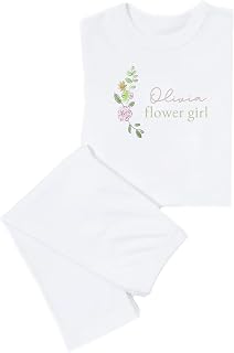 Personalised Flower Girl Pyjamas Wedding Bridesmaid Personalised Name Pjs Girls Personalised White Pyjamas (9-10 Years)