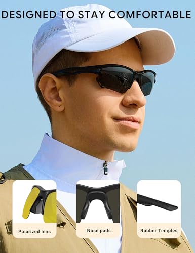 Image of BIRCEN Mens Polarized Sunglasses for Sports: TR90 Lightweight Sun Glasses Wrap Around Shades for Fishing Driving Cycling