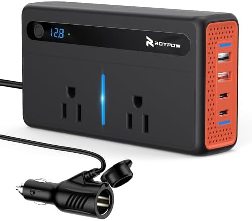 RoyPow 300W Car Power Inverter, DC 12V to 110V AC Power Inverter with Cigarette Lighter Port, Car Plug Adapter Outlet with 3.4A USB-A, QC3.0 24W, PD 30W, PD 36W, Dual AC Outlets, Car Charger Adapter