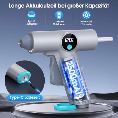 BKXCHA Heißklebepistole Akku, Heissklebepistole Klebepistole Kabellos Schnelles Aufheizen mit 22pcs Heißklebesticks 7mm, Type-C Aufladung für Geschenk Schule DIY Handwerk und Reparieren in Haus & Büro