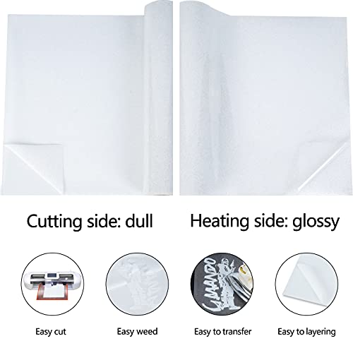 Image of guangyintong Glitter White Heat Transfer Vinyl HTV Rolls, 12 inch x 8ft Iron on Vinyl for T Shirts HTV Vinyl for All Cutter Machines Easy to Cut & Weed for Heat Vinyl Design