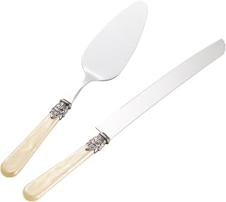 2-piece Cake Knife and Serve Set, Fancy Hand Craft Italian Design, Vintage Pie Knife Server Set with Handle, Cake Cutter Set (Champagne)