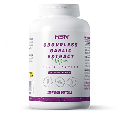 HSN Extracto Ajo Blanco 10mg Sin Olor ni Sabor | 240 Perlas Vegetales | 2000mg equivalencia Diente de Ajo (Allium sativum) por Dosis Diaria | 100x Veces Más Concentrado | No-GMO, Vegano, Sin Gluten