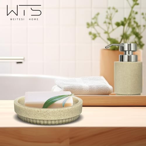 WEITESI HOME Resin Bathroom Accessories Set, 4 Pcs Modern Bathroom Accessory Set with Liquid Plastic Pump Lotion Soap Dispenser,2 Toothbrush Cup, Soap Dish Countertop Vanity Organizer (Beige) by WEITESI HOME - Image 6