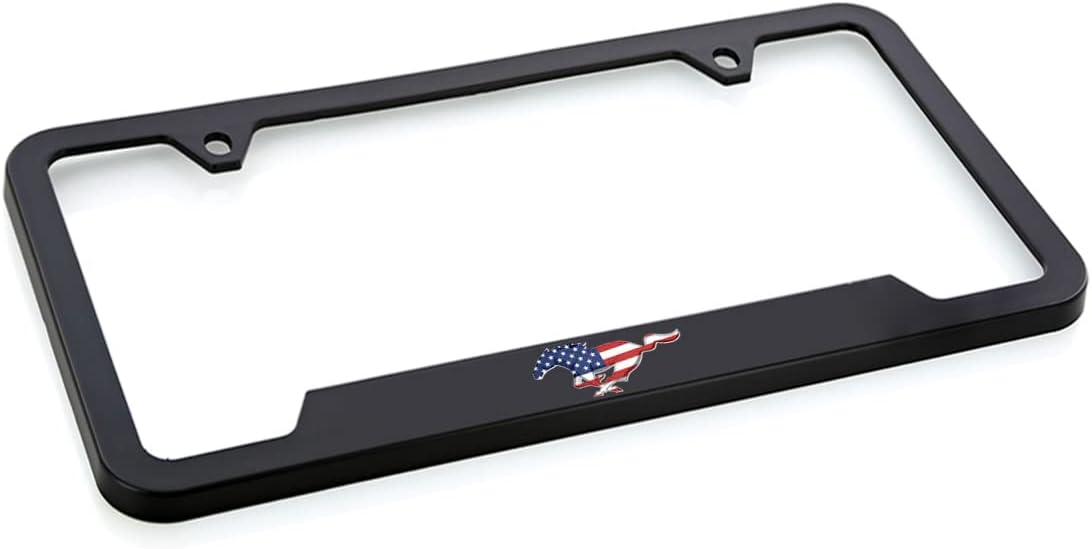 Ford Mustang Patriotic UV Printed Black ABS Plastic License Plate Frame Holder