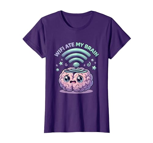 WiFi Ate My Brain Funny Brain Rot Design T-Shirt, Women, Purple, Medium