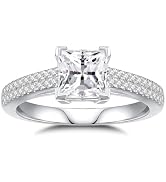 AmoreNel Moissanite Engagement Rings for Women Round Cut S925 Sterling Silver Plated 18K White Gold D Color VVS1 Promise