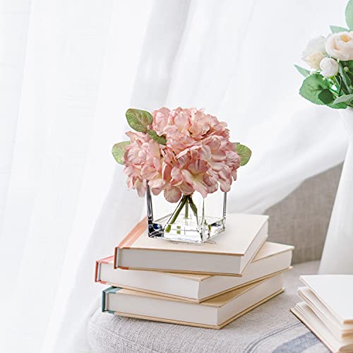 Fake Flowers With Vase Hydrangea Artificial Flowers In Vase Peony Faux Flowers In Vase Rose Silk Flowers Peonies Floral Arrangements Artificial With Vase For Home Bathroom Office Table Shelf Decor #TOP3