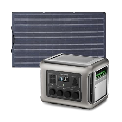 ALLPOWERS R2500 Generador Solar, 2500W Batería LiFePO4 ampliable con SAI, 4 Salidas AC 2500W(4000W Pico) Carga 0-100% en 1H,Para Camping Hogar Emergencias y Autocaravanas (R2500+SF200(200W))