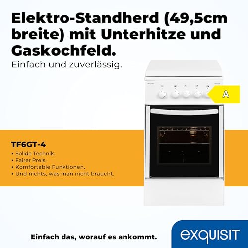 Exquisit Gasherd TF 6 GT-4 | Gas-Standherd | Gaskochfeld | 49 Liter Gas-Garraum | weiß