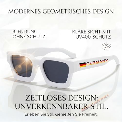 Retro Sonnenbrille Herren & Damen – Vintage Sonnenbrille mit UV400 Schutz – Eckige Unisex Sonnenbrille im 90er Jahre Style inkl. Etui Schwarz