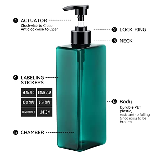 Image of Segbeauty Shampoo Conditioner Bottles, 3pcs 16.9oz 500ml Pump Press Dispenser with Labels, Empty Plastic Refillable Reusable Lotion Body Soap Liquid Soap Gel Bathroom Shower Containers Light Sea Green