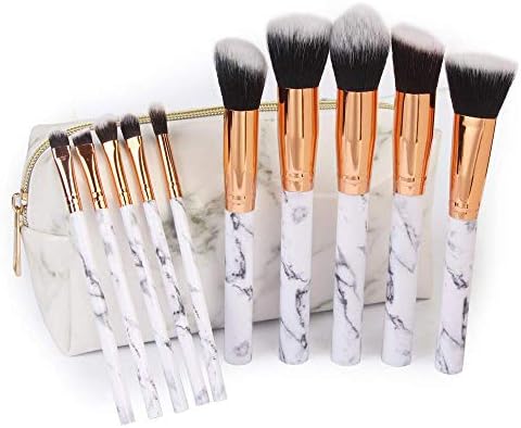 Marble Makeup Brushes Set,10Pcs Cosmetic Brush with White PU Leather Makeup Brush Bag Eyeshadow Face Eyeliner Blush…