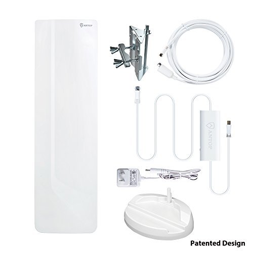 Antop At-401B Flat-Panel Smartpass Amplified Outdoor/Indoor Tv Antenna With High Gain And Built-In 4G Lte Filter -60/70 Miles Long Range Multi-Directional Reception - 40Ft Detachable Coaxial Cable #TOP1