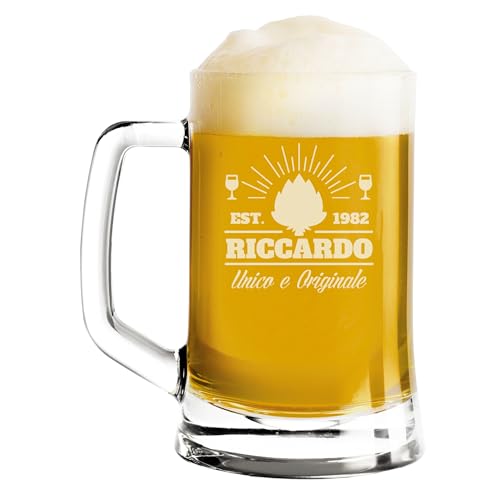 fashwork Boccale da Birra PERSONALIZZATO 50 cl inciso con Nome Frasi Anno Anni Compleanno Idea Regalo PERSONALIZZABILE Papà Nonno Zio Padrino Natale SanValentino