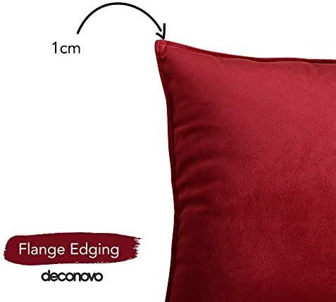 Deconovo Set of 2 Home Decoration Square Large Crushed Velvet Cushion Covers 60cm x 60cm 24x24 Inches Throw Pillow Cases Flanges Cushion Covers for Teen Girls with Invisible Zipper Red