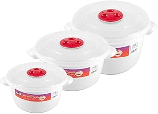 bs Pack of 3 Microwave Heating Food Cooking Pot Container with Ventilated Lid 1.5L, 2L & 3L