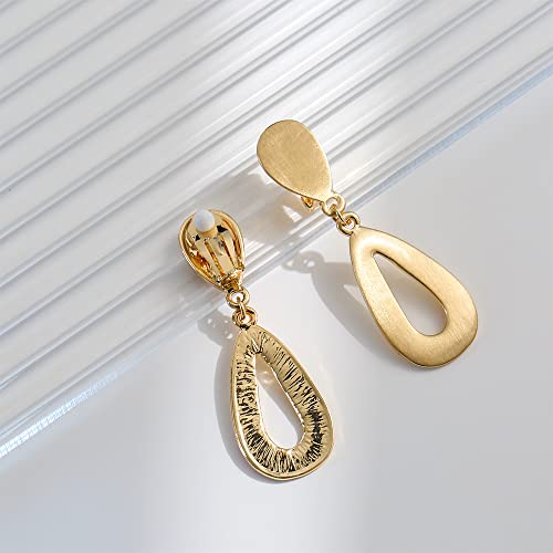 Matte Gold Tear Drop Clip On Earrings Retro Clip Earrings For Women Girls #TOP4