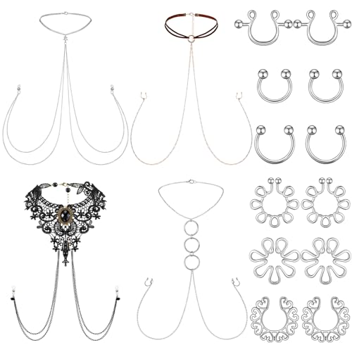 Landical 18 Pcs Fake Nipple Rings Non Piercing Adjustable Body Chain by Landical - Used condition - US$15.77