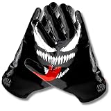 TAQCHA Football Gloves - Tacky Grip, Skin Tight Adult Receiver Gloves - Youth Football Gloves Pro Elite Super Sticky Performance (Villain Black, Adult Large)
