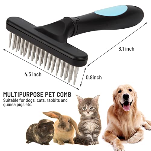 Dog De-Shedding Brush - For Dogs, Cats, Rabbits, Grooming, Stainless Steel In Double Row Of Teeth, Reduces Shedding, Undercoat Rake (Blue) #TOP1