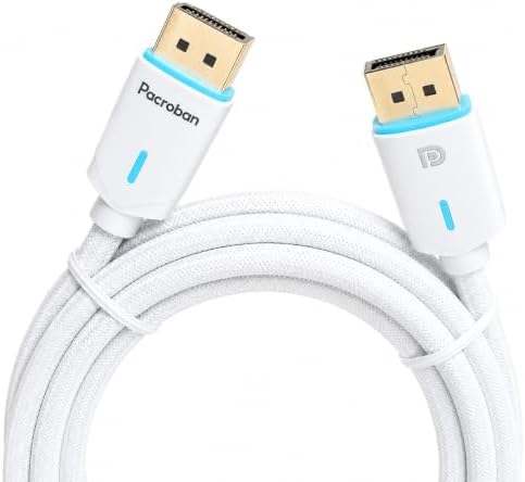 Pacroban 8K DisplayPort 1.4 Cable 6ft, White DP to DP Cable, 8K@60Hz, 4K@120Hz, HBR3 32.4Gbps, HDR, FreeSync G-SYNC, Braided Cord for Gaming Monitor, PC and GPU