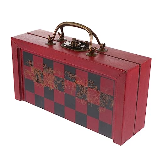 Jeu d'échecs miniature rétro rouge HANABASS pliant en bois et alliage