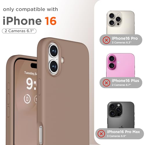 Image of Magnetic for iPhone 16 Case, Compatible with MagSafe, Liquid Silicone Phone Cover with Screen Protector & Camera Protector, Soft Anti-Scratch Microfiber Lining Inside 6.1 inch, Light Brown