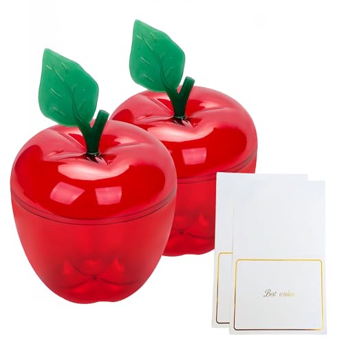 Large Red Apple Container with Blank Cards, Back to School Gift - 2 Pack