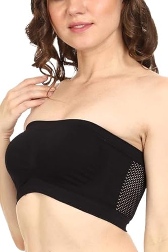 Image of HRV Non Padded Tube Bra for Women | Strapless & Transparent Black Tube Top | Comfortable Bralette | Free Size- FITS Best- 28,30,32,34 | Perfect for Girls | Combo Pack