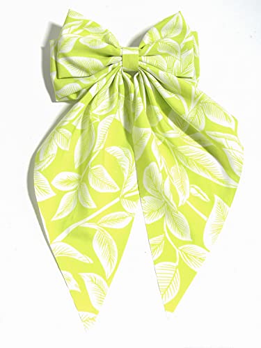 2Pcs Hair Clips For Women With Long Tail, Hair Clips For Girls Bow Hair Clips For Thick Hair Floral Leaves Pattern Big Hair Clips, Bow Knot Hair Clips Hairpins Hair Clips With Bow (Blue&Green) #TOP3