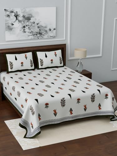 Image of LIVING ROOTS Jaipuri Hand Block Print King Cotton Bedsheet 86 * 104 inches (7 * 8.5 feet) with 2 Pillow Cover | 210 TC | Rich Fast Colour with No Colour Bleeding | (036-B)