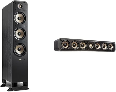 Polk Signature Elite ES60 Tower Speaker, Stunning Black & Elite ES35 Slim Center Channel Speaker, 1" Tweeter & 6 3" Woofers, Dual Power Port, Stunning Black