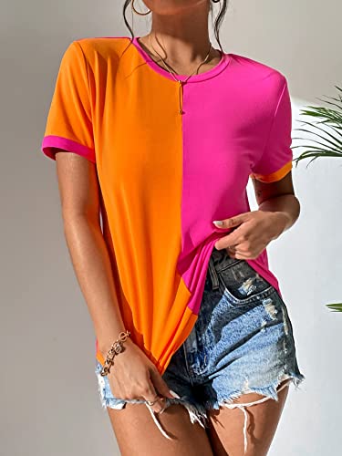 Milumia Women's Casual Color Block Short Sleeve T Shirt Crew Neck Tee T Shirt Tops4