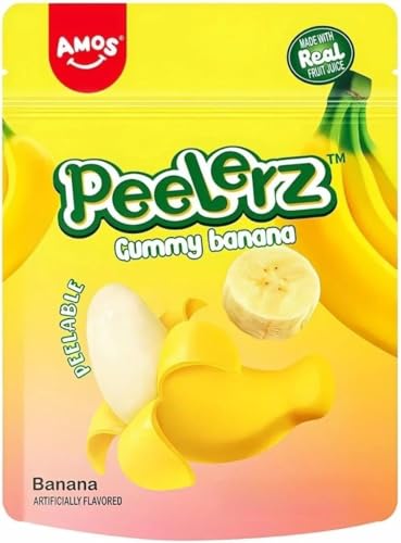 Amos Peelerzz Peelable Gummy Fruits Natural Flavoured Sweets Candy Resealable 65g (Banana)