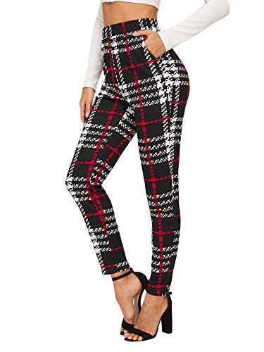 Sweatyrocks Women's Casual Skinny Leggings Stretchy High Waisted Work Pants Plaid Pattern Large #TOP2