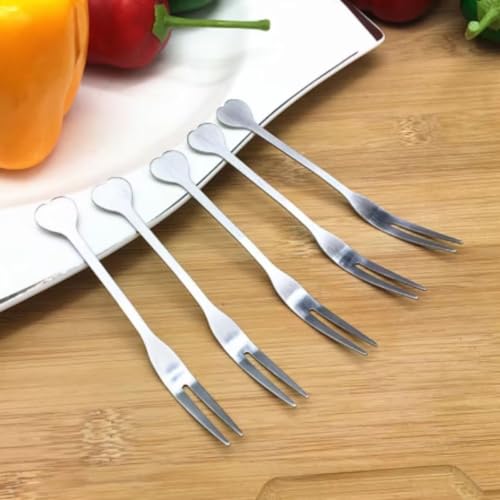 Garfinho de Inox para Petisco Kit com 06 Espetinhos Decorados Com Coração - Palitos Ideais para Peti