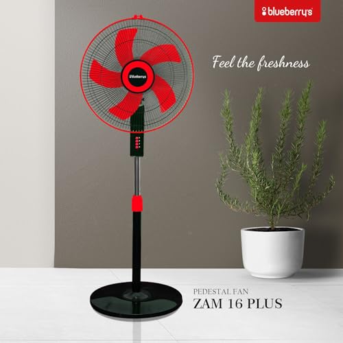 Image of Blueberry's 5 Blade Pedestal Fan High Speed for Home | 3 Adjustable Fan Speeds | 1300 RPM Motor | 2 Year Warranty