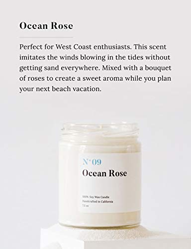 Mia's Co Ocean Rose Scented Candle, Handmade With Natural Soy Wax And Cotton Wicks, 7.5 Oz Minimalist Candle For Home, Long Lasting Burning For Stress Relief, Candle Gift For Women #TOP1