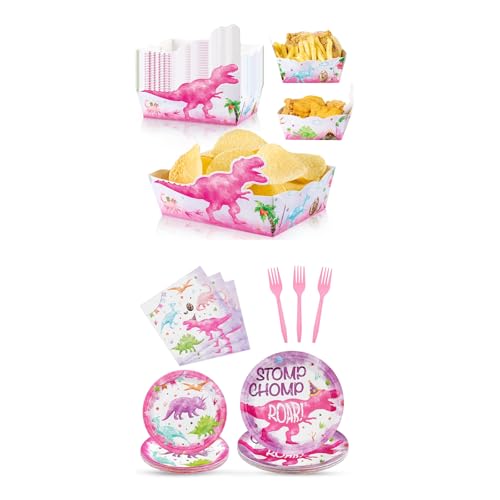 WERNNSAI 64PCS Dinosaur Party Supplies + Dinosaur Snack Tray