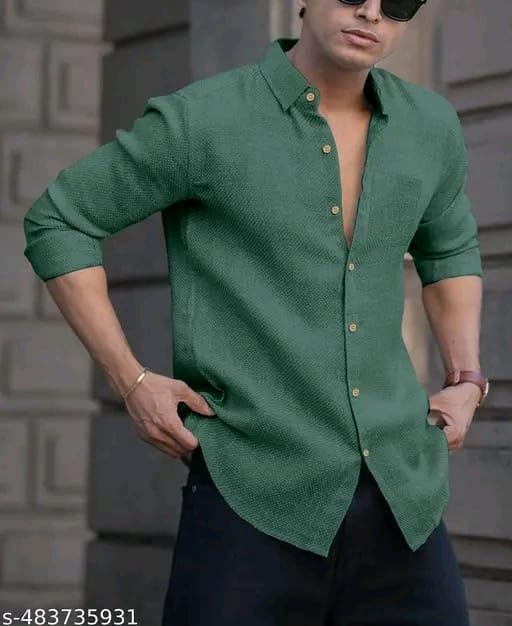 Image of Men's Solid Linen Cotton Shirt | Casual Style | Plain Design | Full Sleeve | Summer Regular Fit | Stylish Shirt for Men | Formal Wear