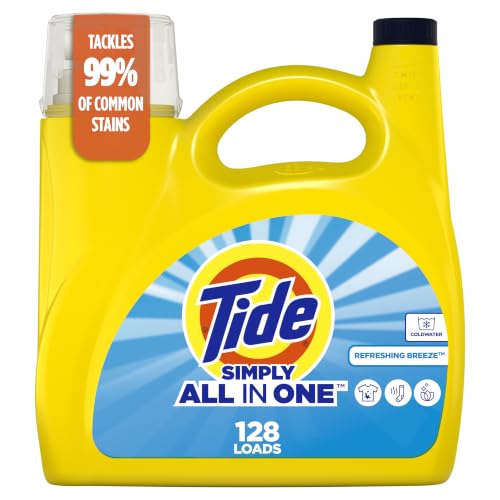 Tide Simply All-In-One Liquid Laundry Detergent, Refreshing Breeze Scent, 128 Loads, 168 fl oz